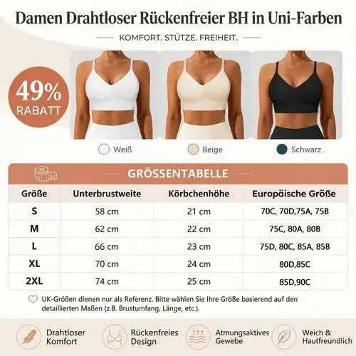 🔥 Kabelloser, rückenfreier Damen-BH in Unifarben