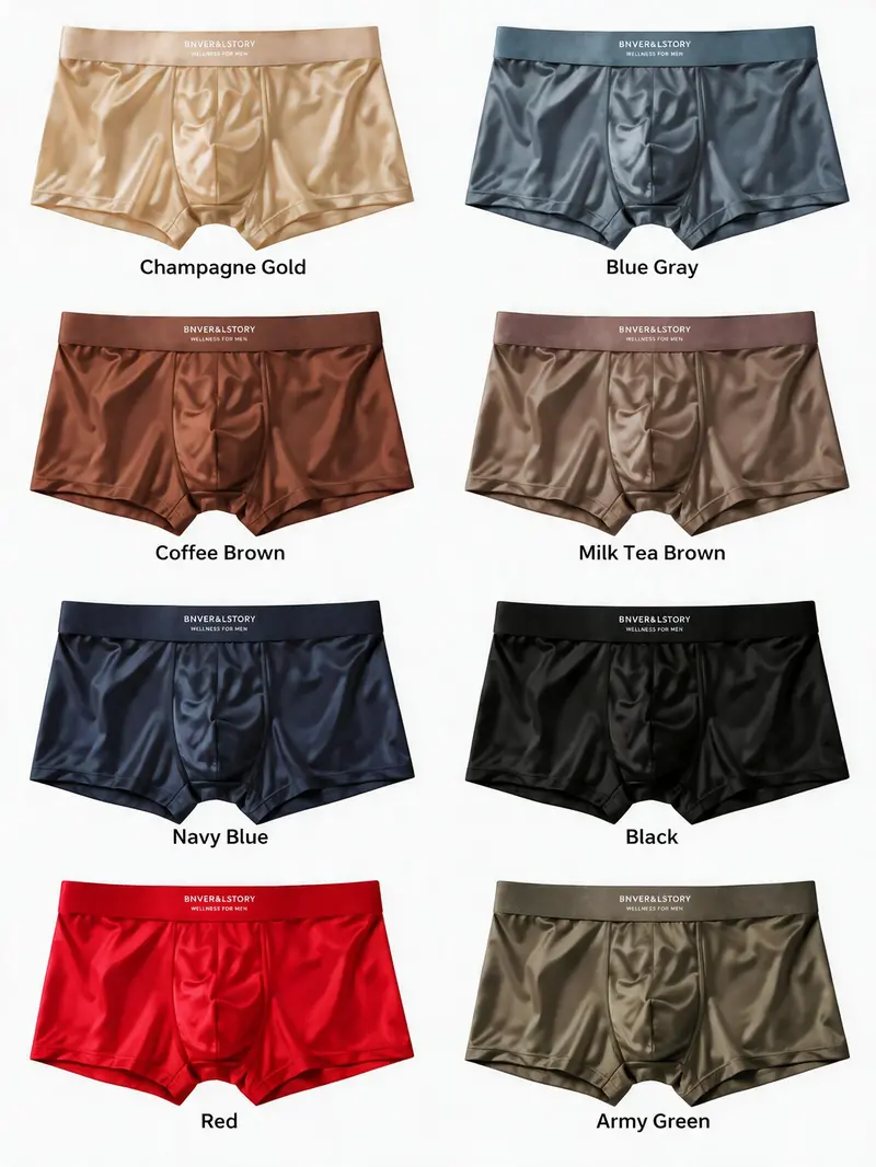 BIWEIER Men’s Smooth Satin Underwear Set - Plain, Elastic Waist, Breathable Fabric Boxer Shorts, Soft Casual Style, Suitable for Home & Vacation Menswear Socks