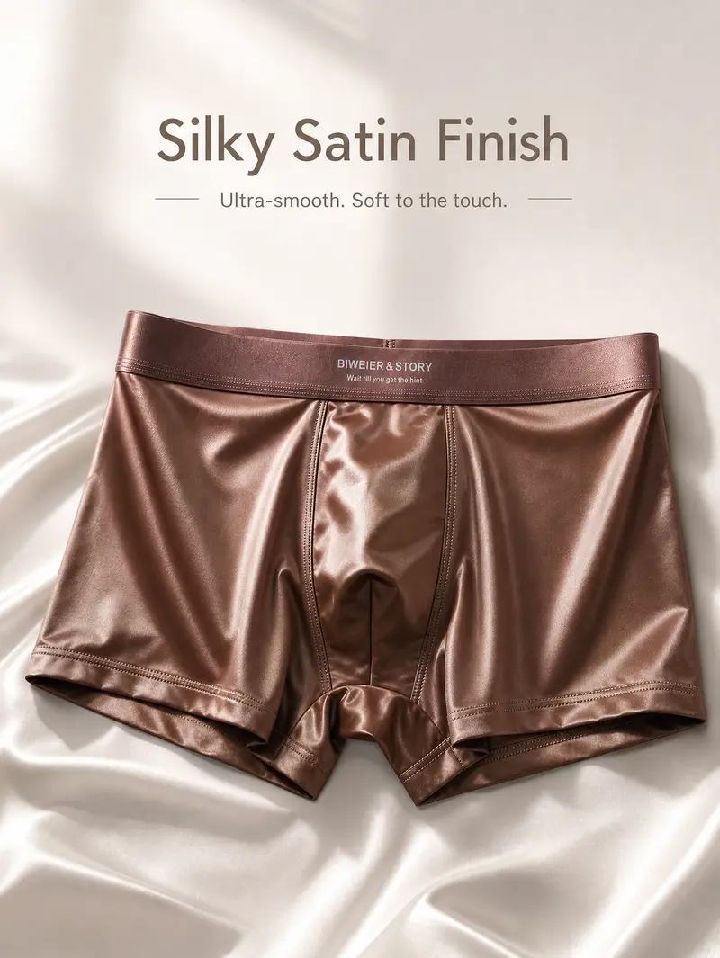 BIWEIER Men’s Smooth Satin Underwear Set - Plain, Elastic Waist, Breathable Fabric Boxer Shorts, Soft Casual Style, Suitable for Home & Vacation Menswear Socks