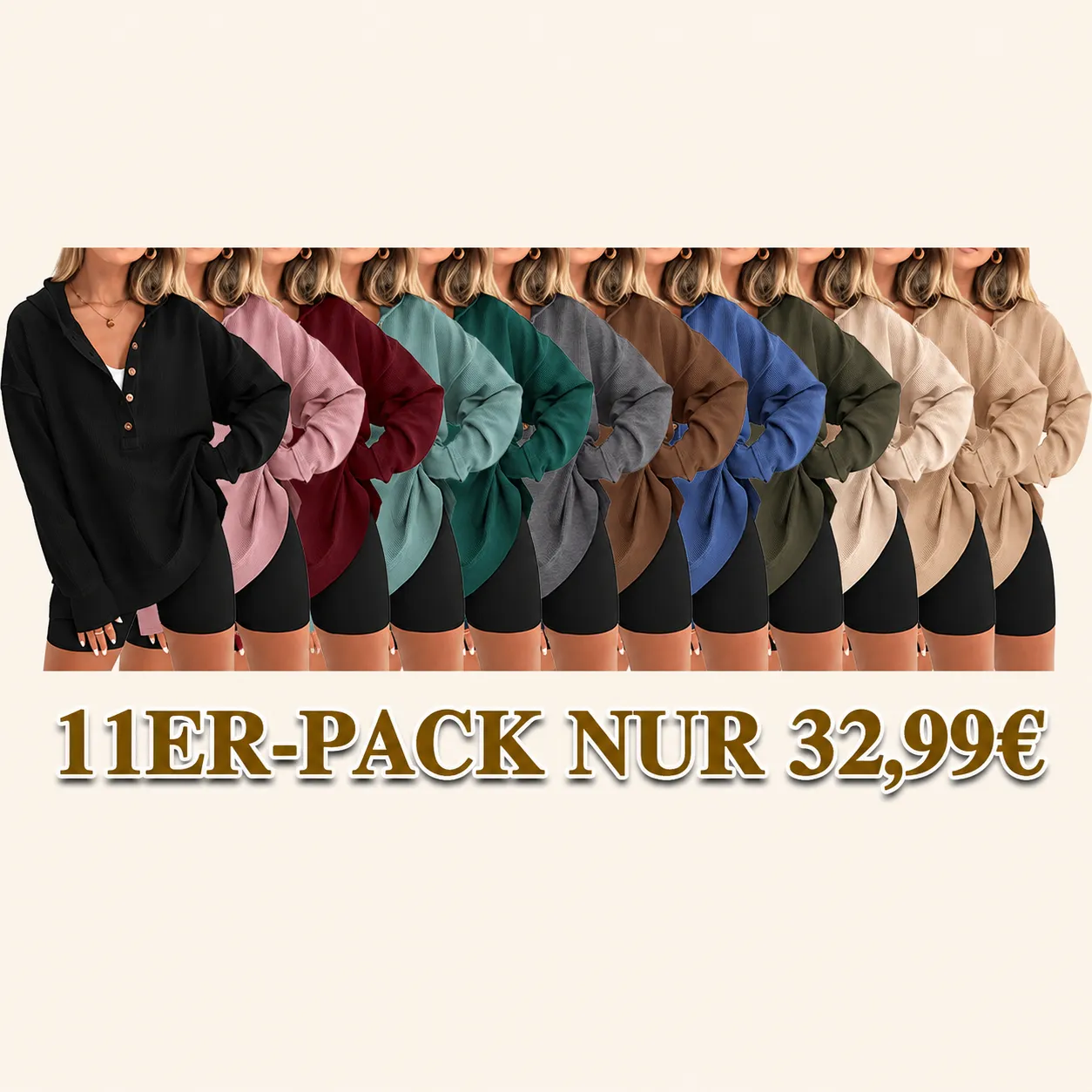 🔥 8 STÜCK FÜR NUR 24,98 €! Oversize-Damen-Hoodie mit V-Ausschnitt – lässiger Pullover mit Knopfleiste und seitlichen Schlitzen