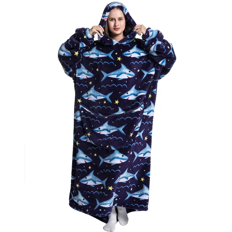 Msrlassn Oversized Cute Wearable Hoodie Blanket Nightgown Ultra Soft Sherpa Hooded Blankets Warm with Giant Pockets Halloween for Women Men Adults