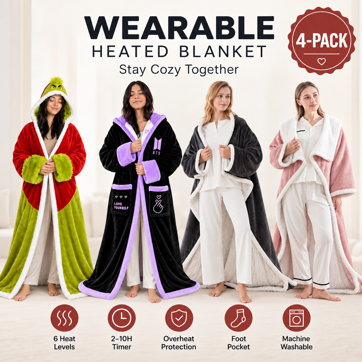 🔥 12 FOR ONLY $29.99! Heated Sherpa Wrap with Foot Pocket – Cozy Warmth, Overheat Protection & Auto Shut-Off