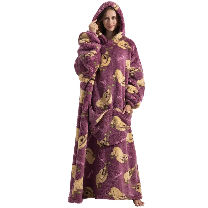 Msrlassn Oversized Cute Wearable Hoodie Blanket Nightgown Ultra Soft Sherpa Hooded Blankets Warm with Giant Pockets Halloween for Women Men Adults