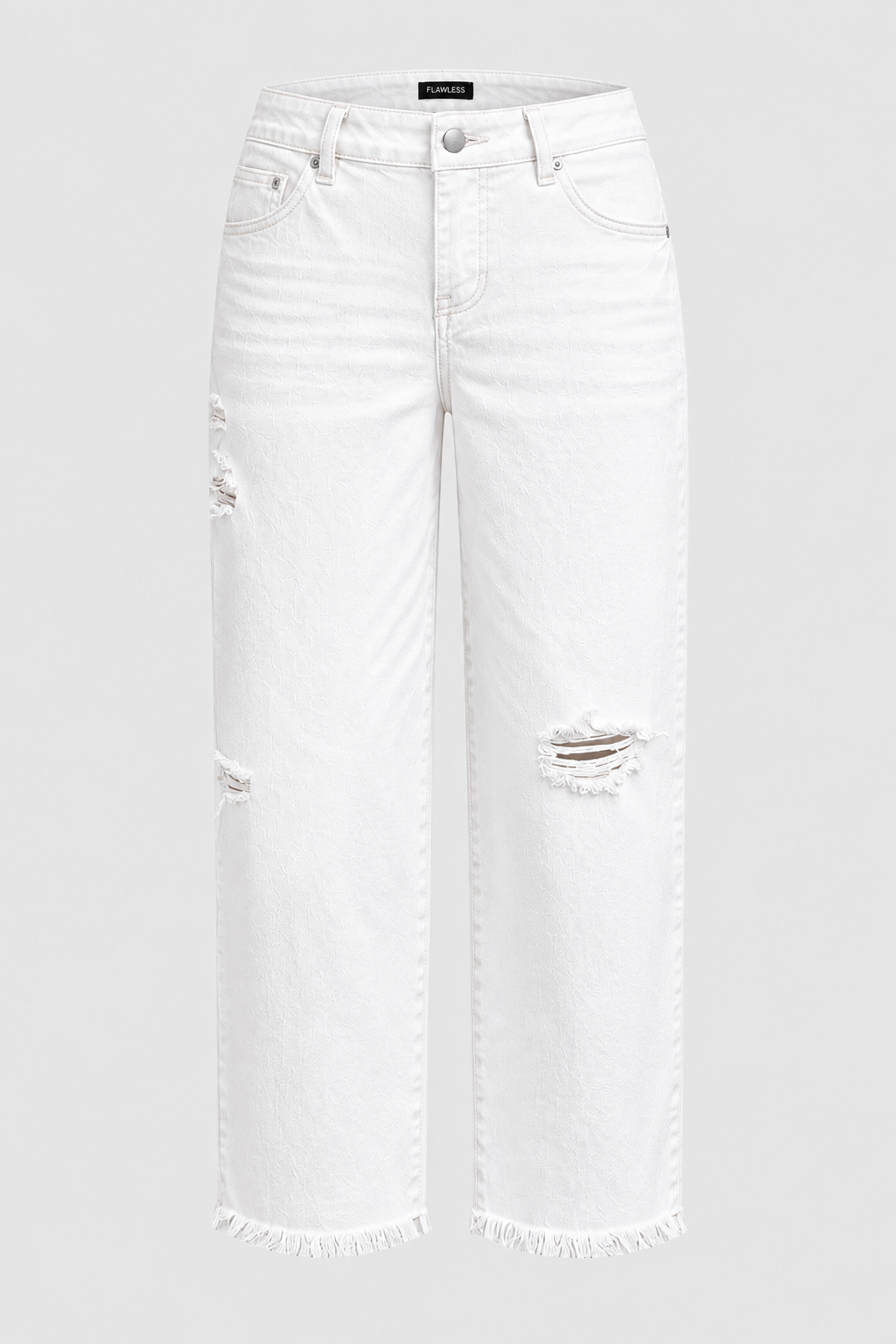 Wash Raw Hem Ripped Mid Waist Straight Leg Crop Jeans Without Belt