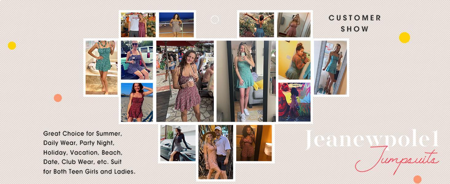 Imily Bela Women's Boho Floral Wide Leg Short Romper Spaghetti Strap Smocked Jumpsuit