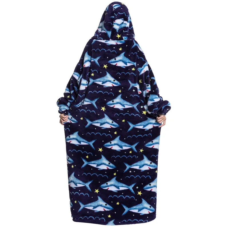 Msrlassn Oversized Cute Wearable Hoodie Blanket Nightgown Ultra Soft Sherpa Hooded Blankets Warm with Giant Pockets Halloween for Women Men Adults