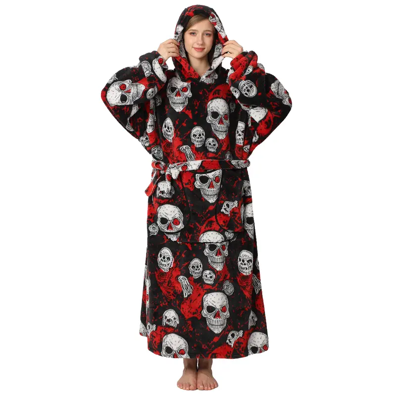 Msrlassn Oversized Cute Wearable Hoodie Blanket Nightgown Ultra Soft Sherpa Hooded Blankets Warm with Giant Pockets Halloween for Women Men Adults