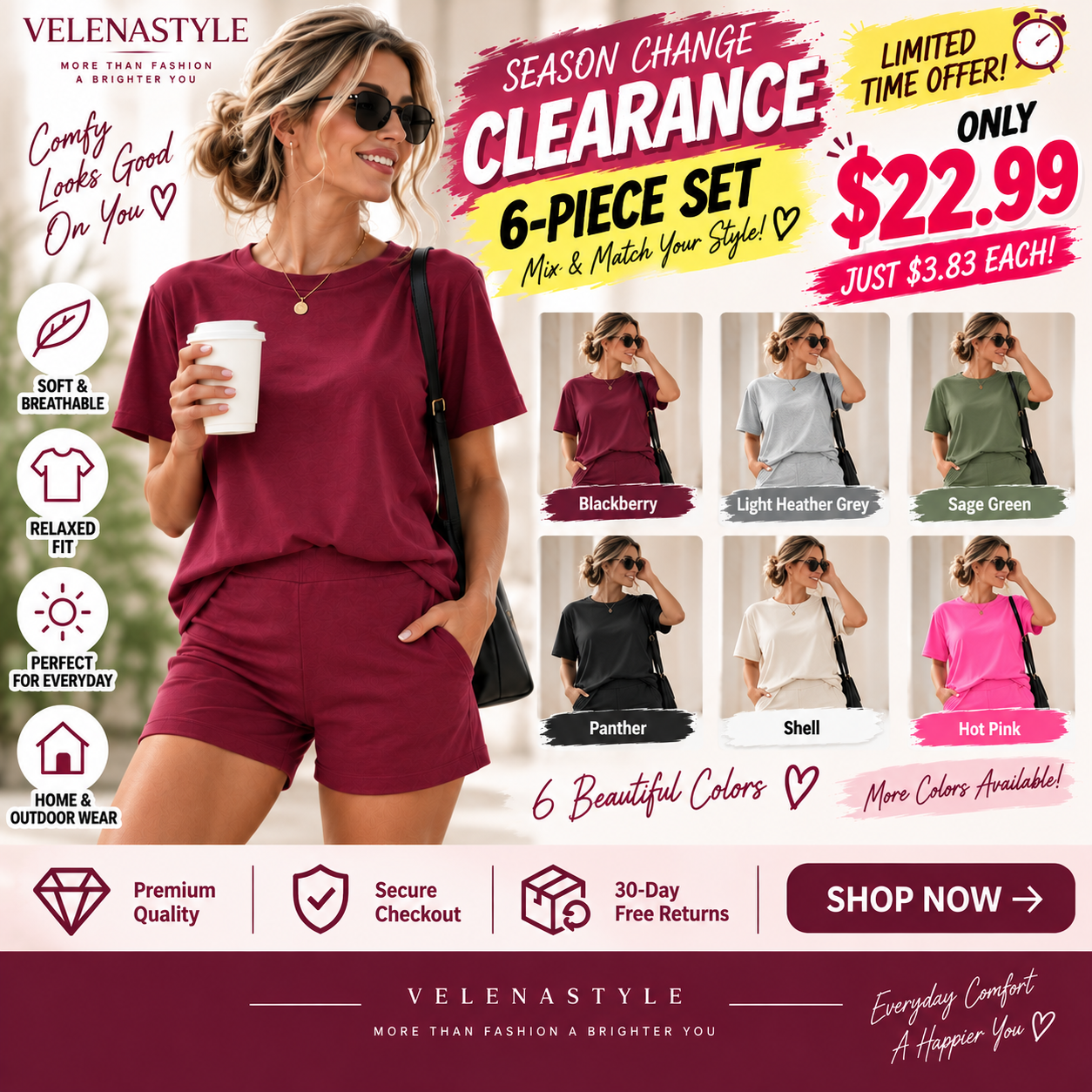 🔥 CLEARANCE SALE | 12-Pack Women’s Comfy T-Shirt & Shorts Sets – Only $26.99