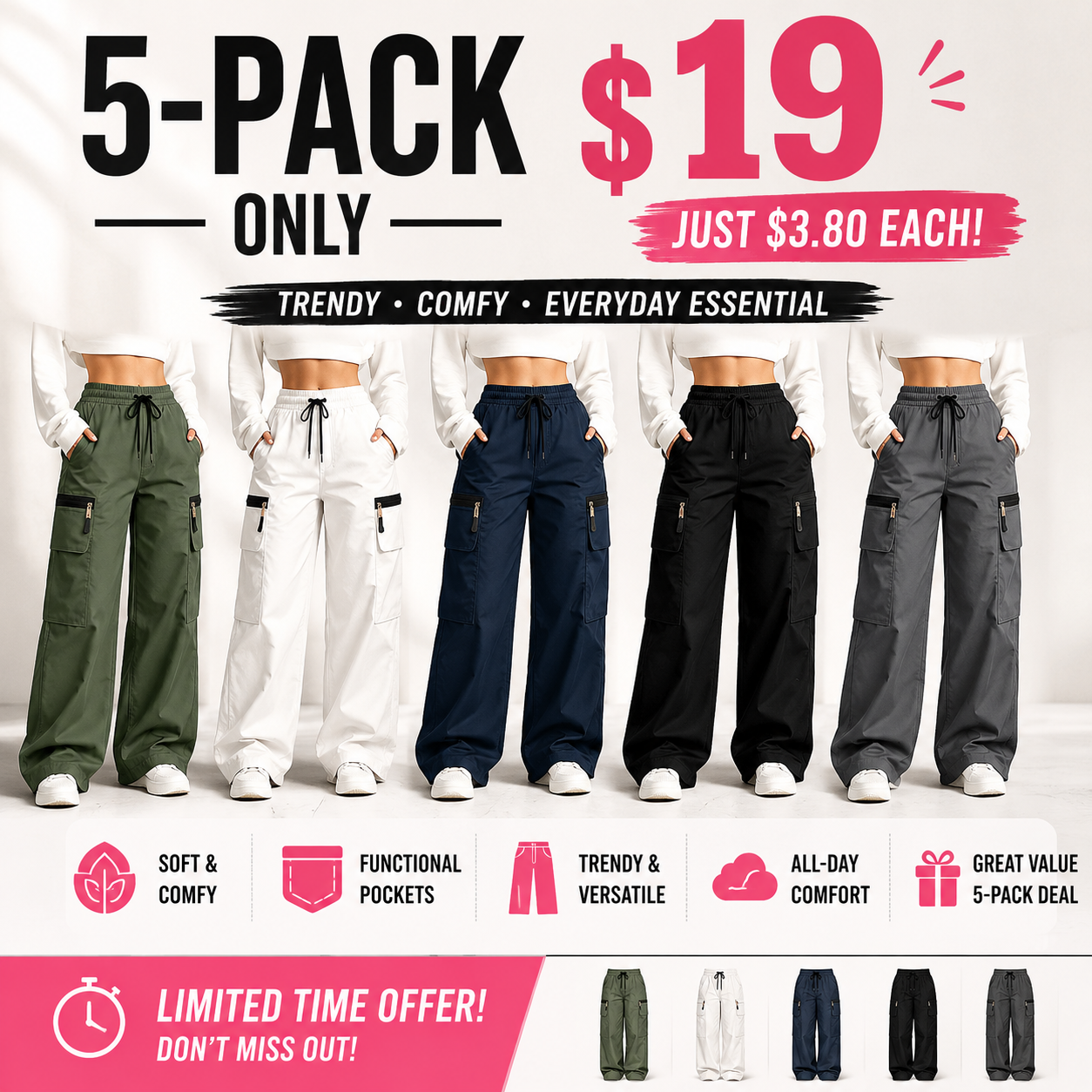 ⚡ FINAL SALE 🔥 10 FOR ONLY $23! Women’s Lightweight Loose-Fit Cargo Pants with Multiple Pockets – Limited-Time Clearance Deal