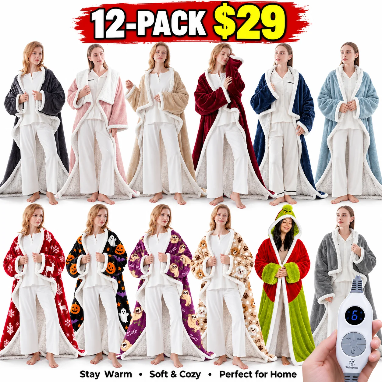 🔥 12 FOR ONLY $29.99! Heated Sherpa Wrap with Foot Pocket – Cozy Warmth, Overheat Protection & Auto Shut-Off