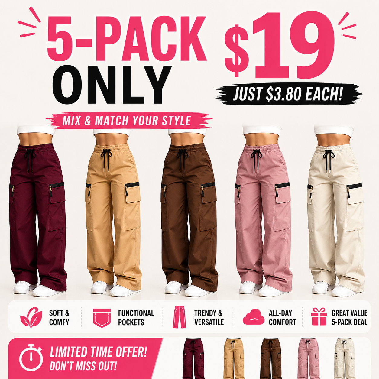 ⚡ FINAL SALE 🔥 10 FOR ONLY $23! Women’s Lightweight Loose-Fit Cargo Pants with Multiple Pockets – Limited-Time Clearance Deal