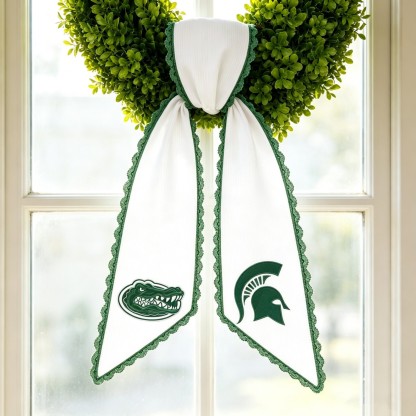 Personalized College Football Wreath Sash, Custom Monogram Door Bow, Striped Game Day & Tailgate Decor