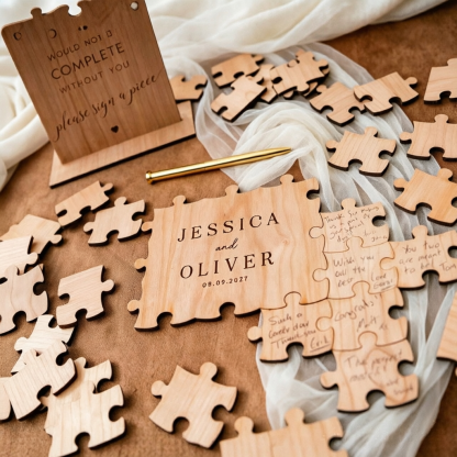 Personalized Wooden Puzzle Wedding Guest Book Alternative, Custom Engraved Keepsake Sign, Rustic Wedding Memory Frame, Unique Guest Book Gift