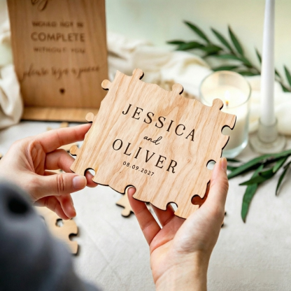 Personalized Wooden Puzzle Wedding Guest Book Alternative, Custom Engraved Keepsake Sign, Rustic Wedding Memory Frame, Unique Guest Book Gift