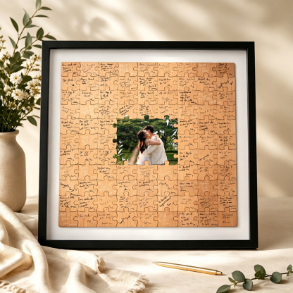 Personalized Wooden Puzzle Wedding Guest Book Alternative, Custom Engraved Keepsake Sign, Rustic Wedding Memory Frame, Unique Guest Book Gift