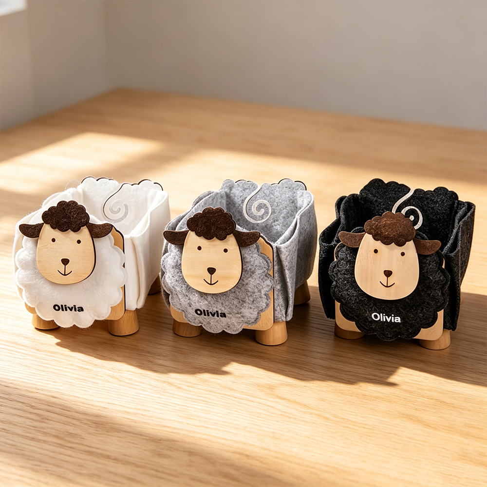 Personalized Sheep-Shaped Sewing Organizer with Custom Name, Foldable Yarn and Crochet Tool Storage Box, Gift for Crafters