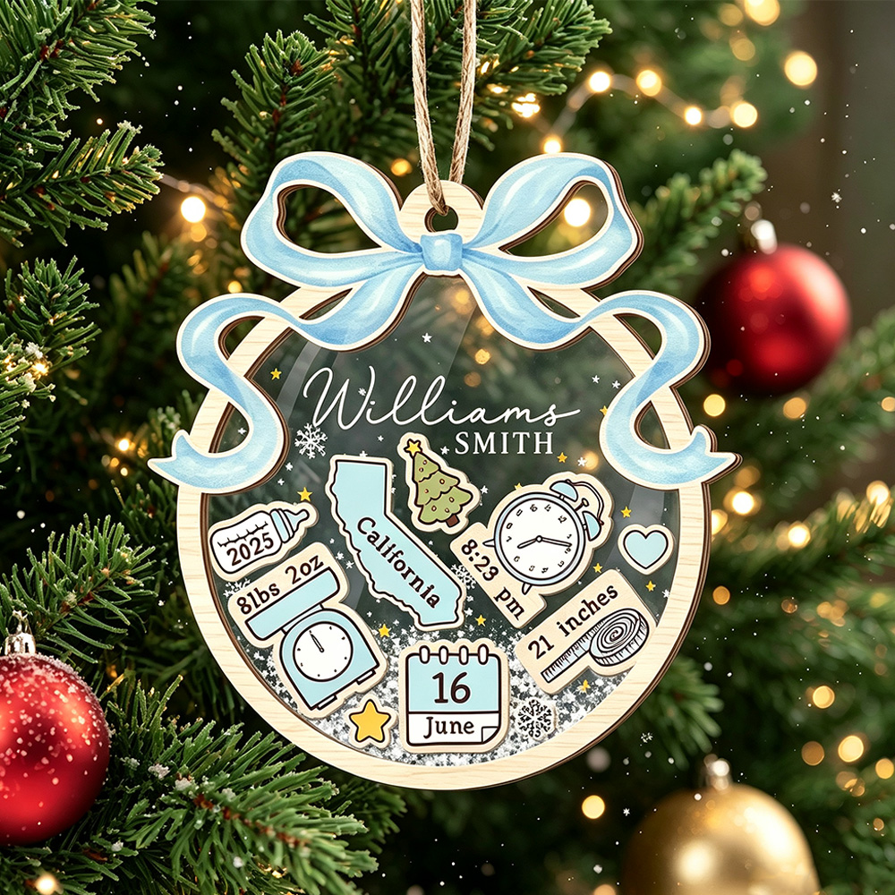 Personalized Baby First Christmas Ornament – Custom Birth Announcement Keepsake with Name, Date & Birth Details