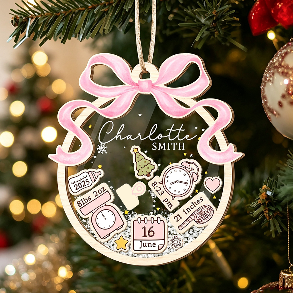 Personalized Baby First Christmas Ornament – Custom Birth Announcement Keepsake with Name, Date & Birth Details