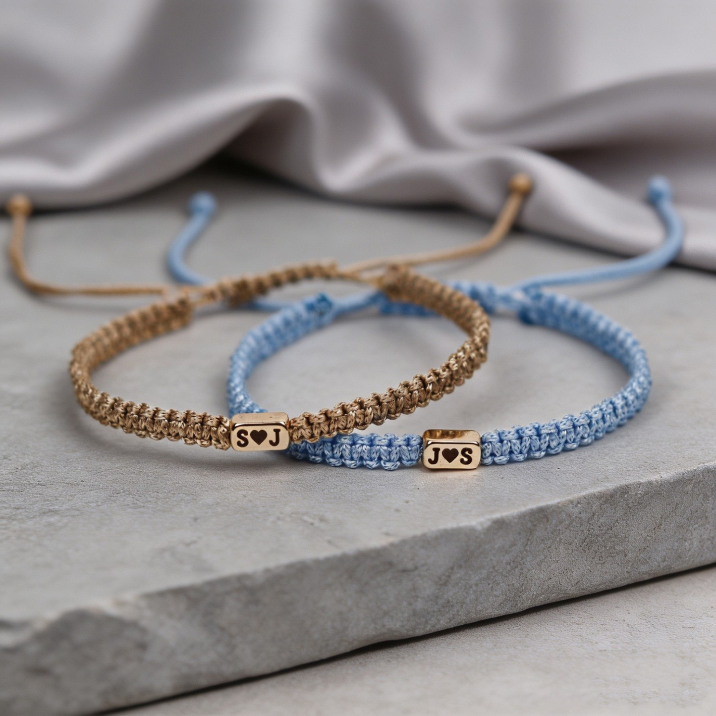 Personalized Initial Couple Bracelets Set of 2 - Adjustable Matching Friendship Jewelry with Heart Charm - Custom Name Gift for Boyfriend, Girlfriend, Bestie, Anniversary or Birthday