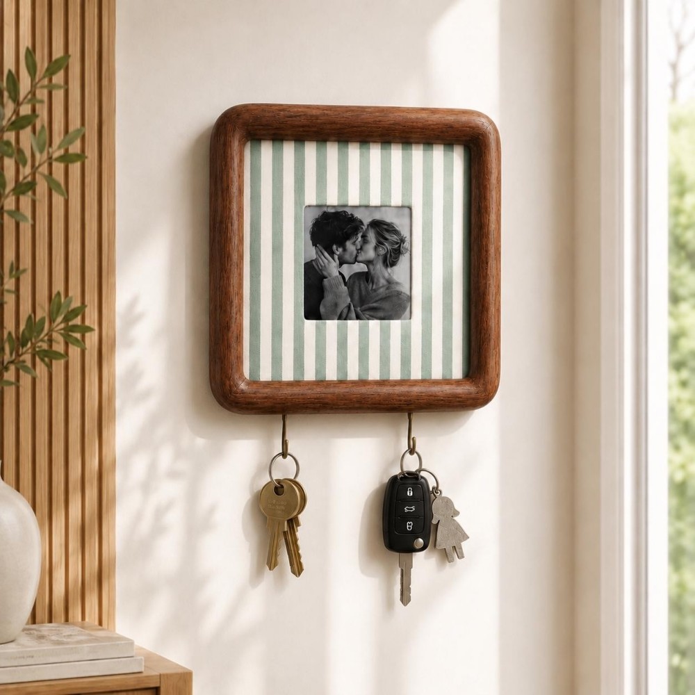 Personalized Couple Photo Key Holder Custom Wooden Wall Decor