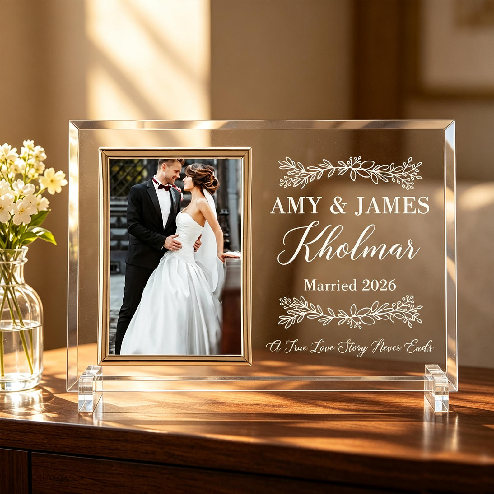 Personalized Wedding Keepsake Frame – Custom Acrylic Photo Frame with Names & Wedding Date