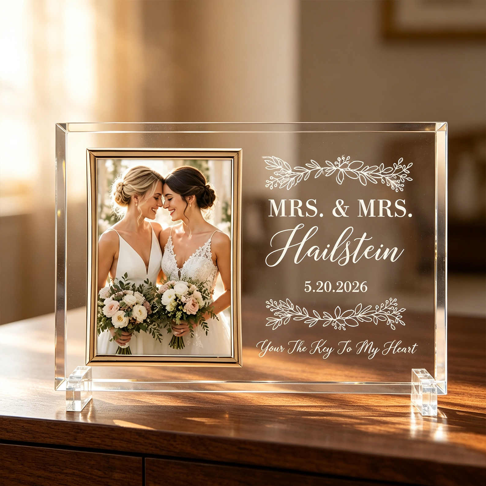 Personalized Wedding Keepsake Frame – Custom Acrylic Photo Frame with Names & Wedding Date
