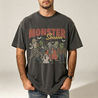 Retro Halloween T-shirts – Retro ghost, pumpkin, and skull patterned t-shirts | Soft, unisex cotton crew neck t-shirts, perfect for fall and holiday parties.