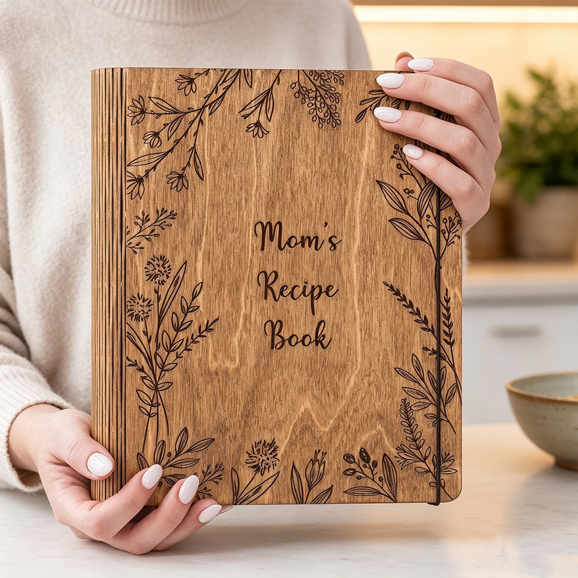 Personalized Wooden Recipe Book, Custom Engraved Cookbook Binder, Family Recipe Keepsake, Mother’s Day Gift for Mom