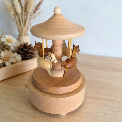 Personalized Baptism Music Box, Wooden Christening Gift for Baby, Engraved Keepsake Carousel, First Birthday Gift for Girl & Boy