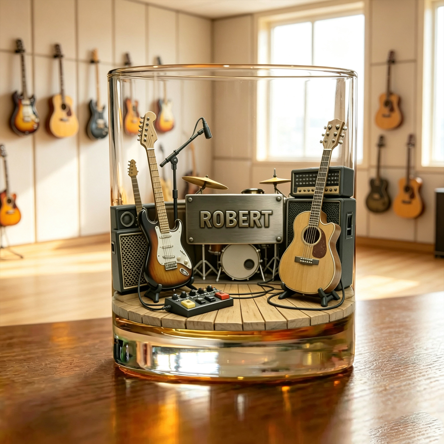 Personalized Guitar Whiskey Glass with Name, Custom 10oz Rocks Glass, Gift for Music Lovers & Whiskey Lovers