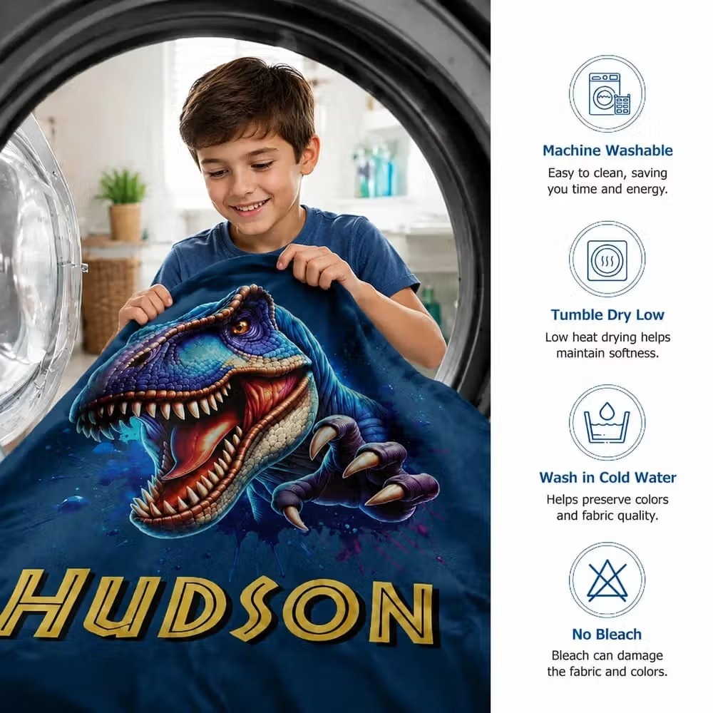 Personalised Dinosaur Kids Blanket | Soft Fleece Throw for Boys & Girls | Custom Name Birthday & Holiday Gift for Dino Lovers