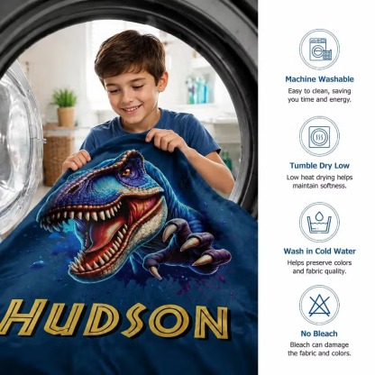 Personalised Dinosaur Kids Blanket | Soft Fleece Throw for Boys & Girls | Custom Name Birthday & Holiday Gift for Dino Lovers