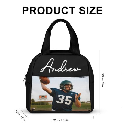 Personalized Photo Lunch Bag for Kids – Custom Name Insulated Lunch Box, Reusable School Lunch Tote with Zipper, Back to School Gift for Boys & Girls