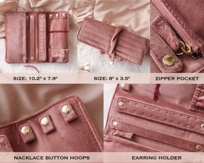 Personalized Velvet Jewelry Roll, Custom Name Travel Jewelry Organizer, Bridesmaid Gift for Her, Portable Necklace Ring Earring Storage Case
