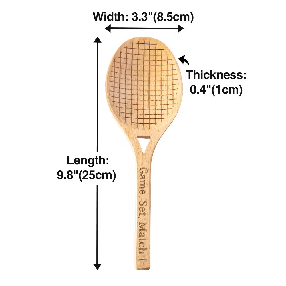Personalised Wooden Tennis Racket Salad Servers Set with Engraved Text Custom Kitchen Utensils Gift for Tennis Lovers