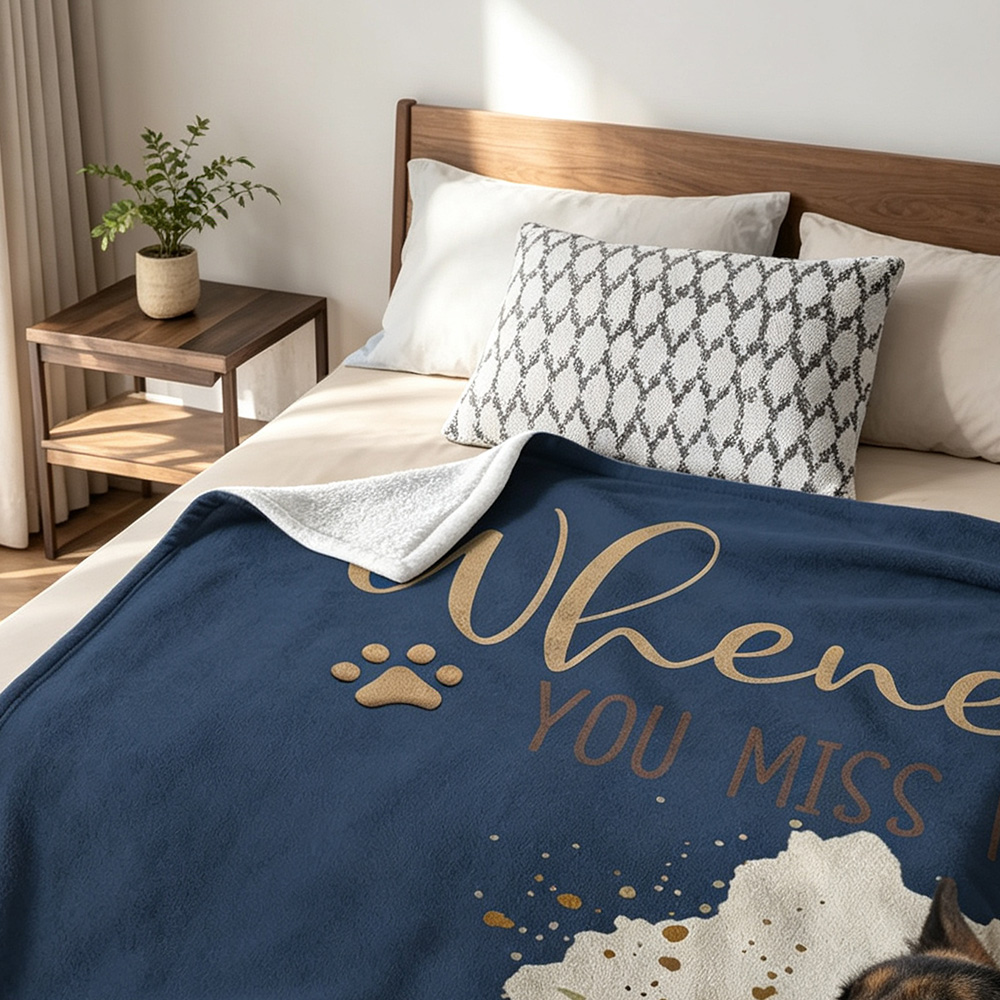 Personalized Dog Memorial Blanket with Custom Pet Photo & Name, "Whenever You Miss Me Snuggle This Blanket" Soft Flannel Throw, Sympathy Loss of Dog Gift, Pet Remembrance Blanket for Dog Lovers