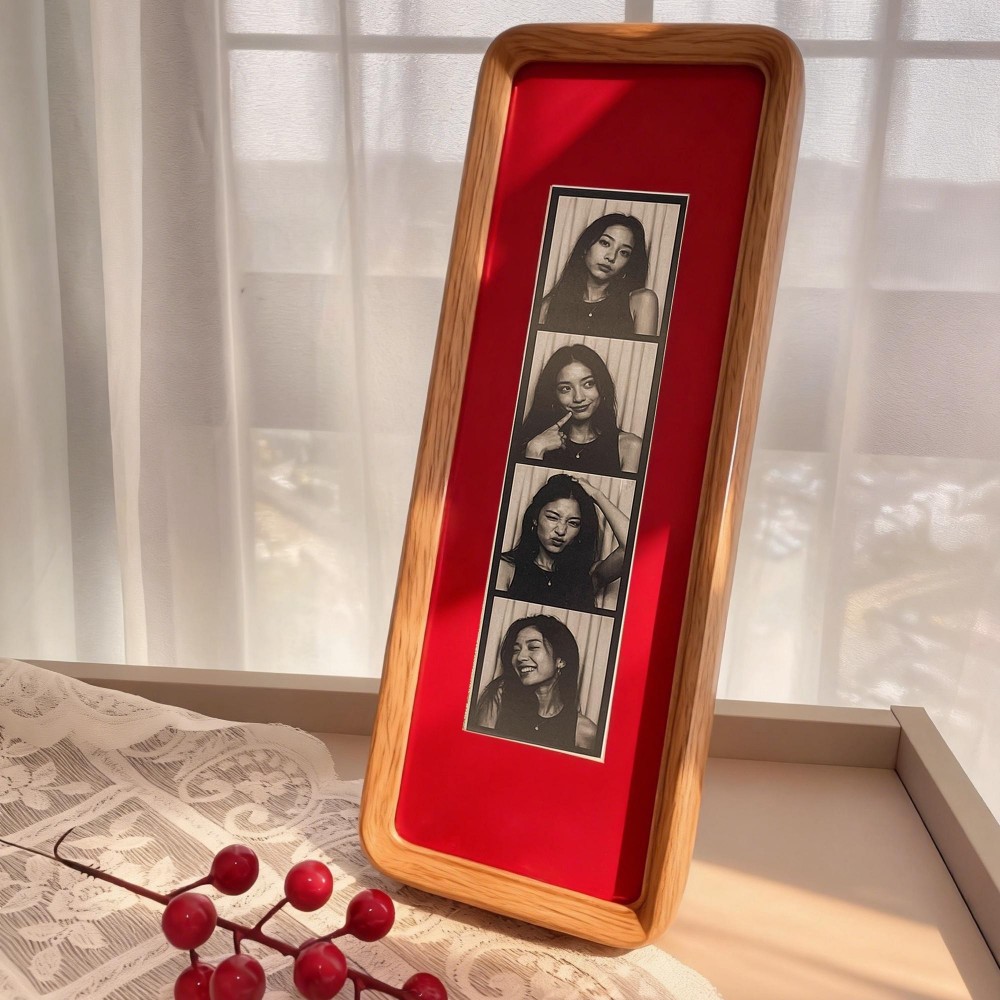 Personalized Vintage Dark Wood Photo Strip Frame – Colored Mat Keepsake