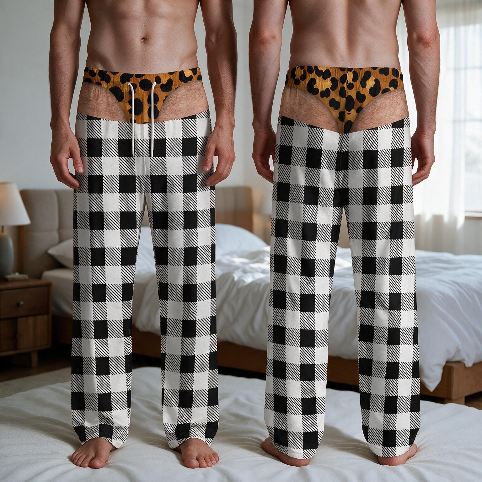 Funny Fake Butt Pajama Pants, Custom Prank Underwear Print Lounge Pants, Novelty Gag Gift for Men and Women