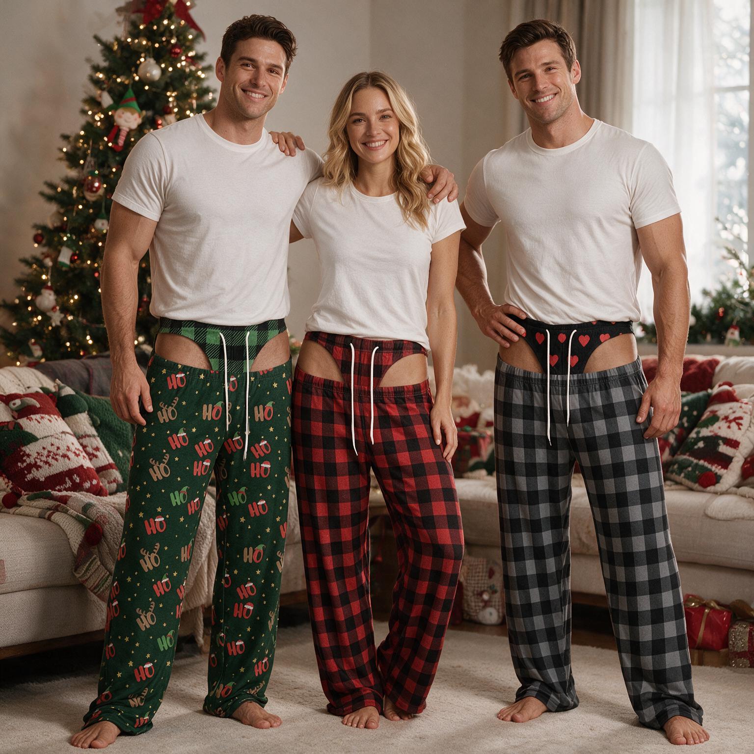 Personalized Fake Butt Prank Pajama Pants, Funny Custom Underwear Print Lounge Pants, Novelty Christmas Gag Gift