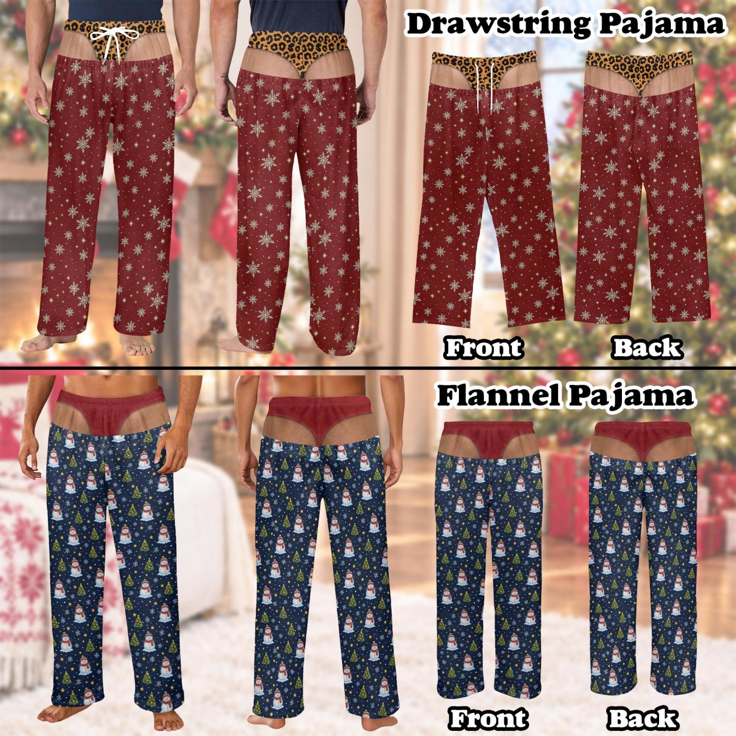Personalized Fake Butt Prank Pajama Pants, Funny Custom Underwear Print Lounge Pants, Novelty Christmas Gag Gift