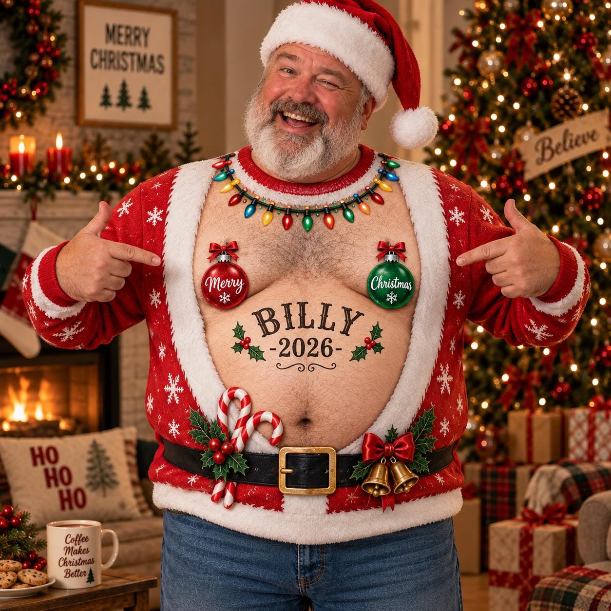 [Copy]Funny Santa Abs Christmas Sweatshirt, Ugly Christmas Sweater, Hilarious Holiday Party Outfit, Funny Christmas Gift
