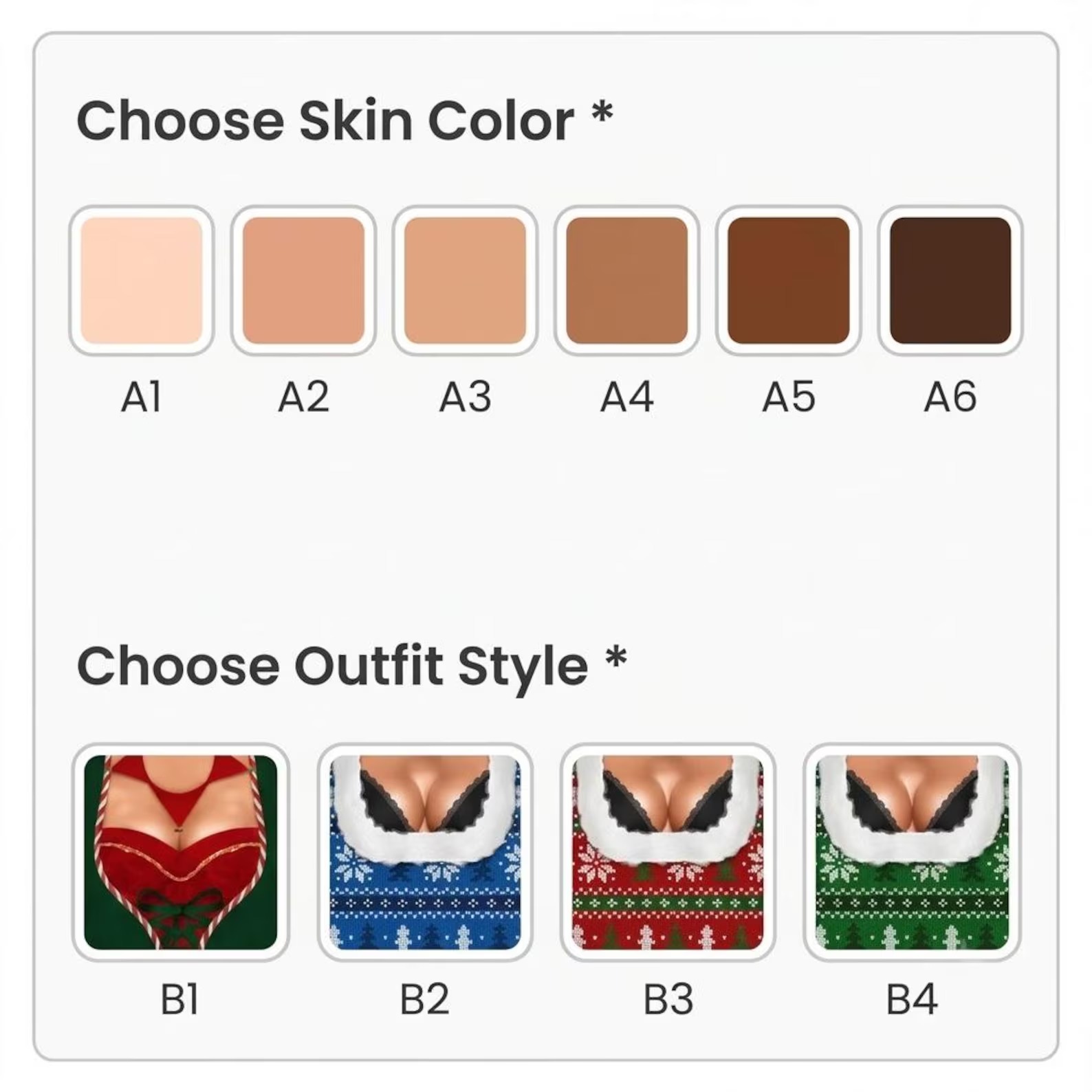 Available funny Christmas sweater style options