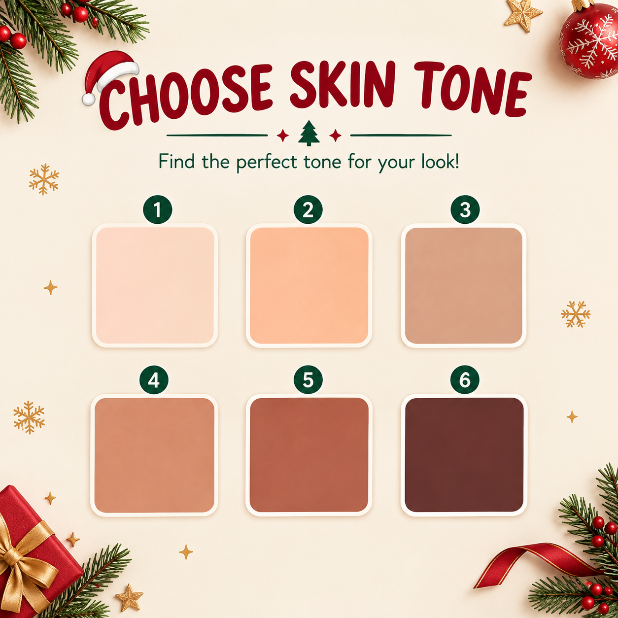 Six numbered skin-tone options for the Christmas graphic