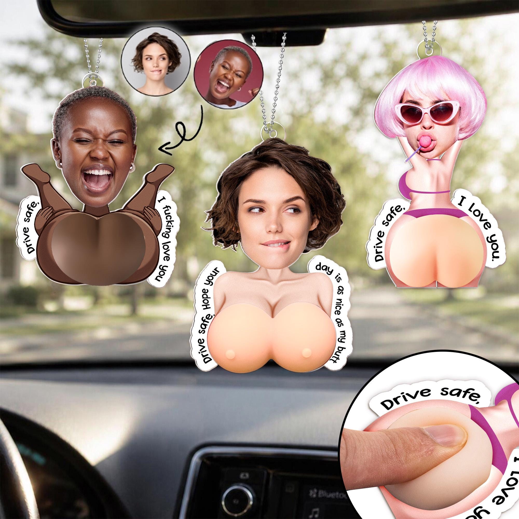 Personalized Funny Face Squishy Car Ornament, Custom Photo Gift for Him