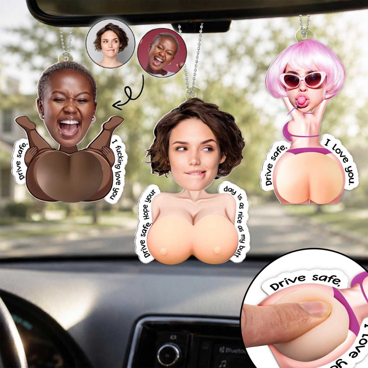 Personalized Funny Face Squishy Car Ornament, Custom Photo Gift for Him