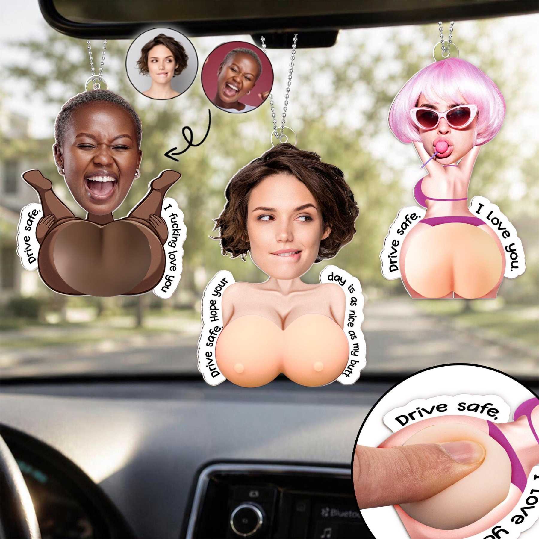 Personalized Funny Face Squishy Car Ornament, Custom Photo Gift for Him