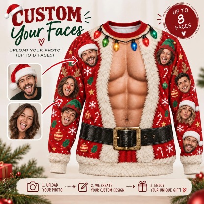 Personalized Face Santa Claus Christmas Sweatshirt, Funny Custom Face Ugly Christmas Shirt, Novelty Holiday Gift