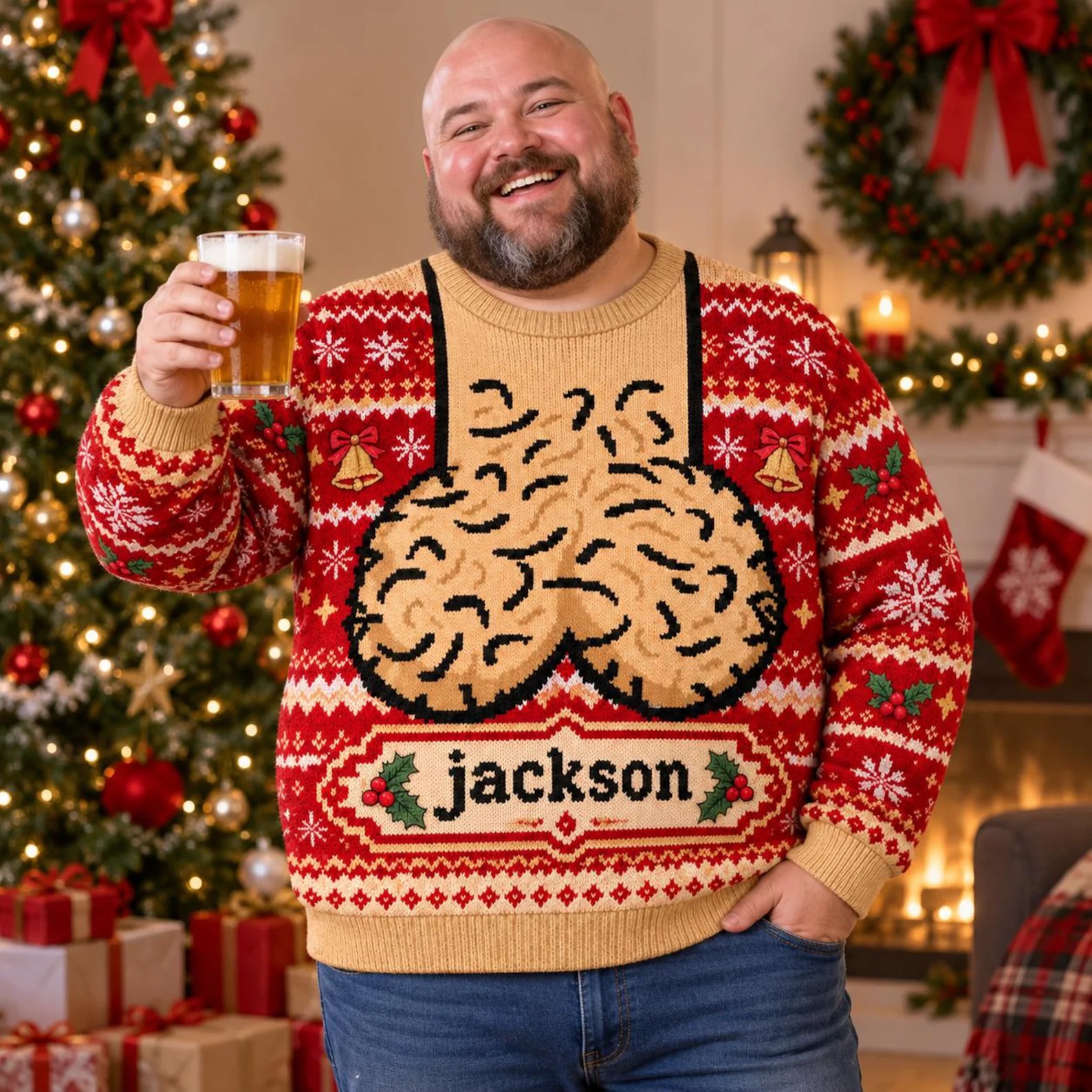 Personalized Ugly Christmas Sweater with a funny festive design