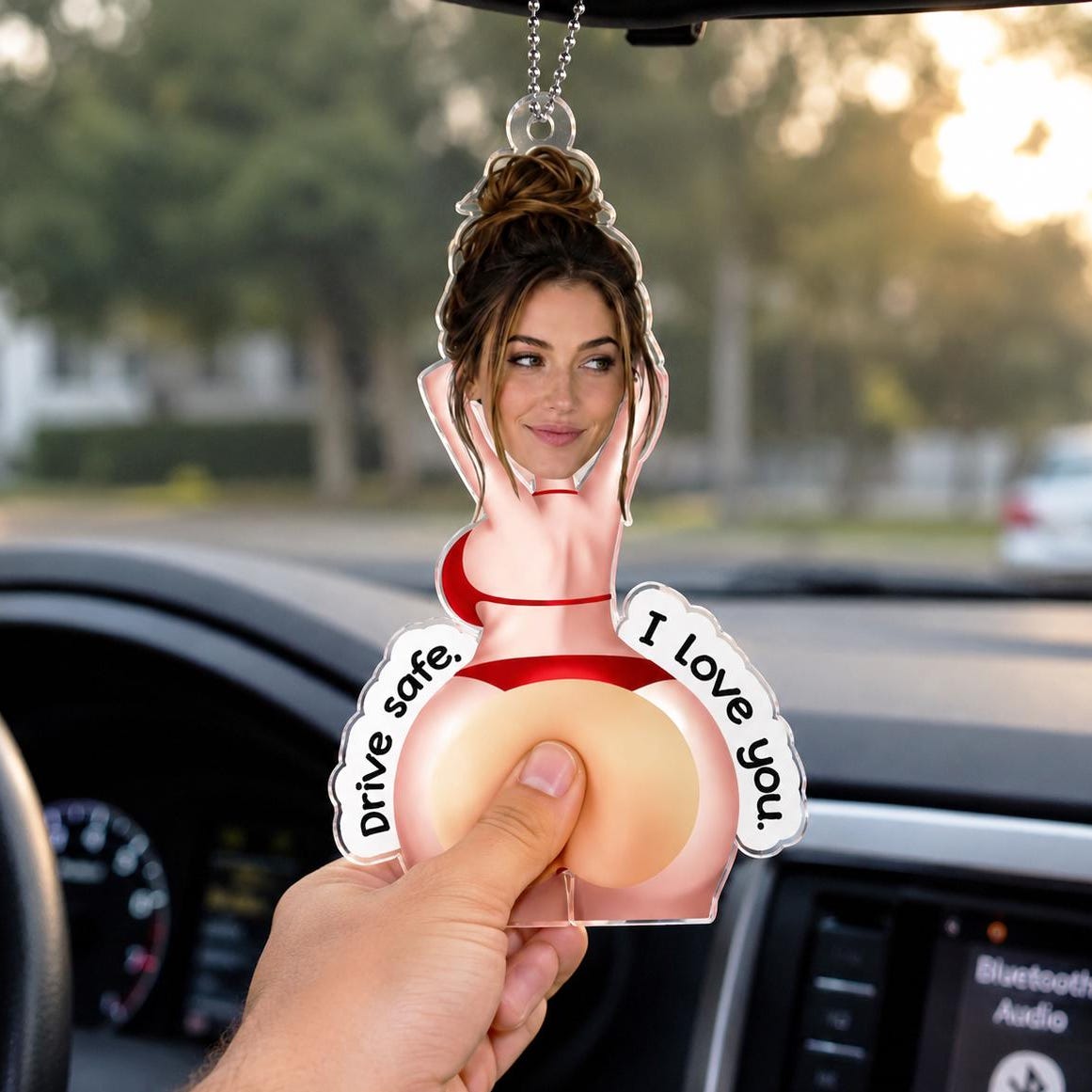 Personalized Funny Face Squishy Car Ornament, Custom Photo Gift for Him