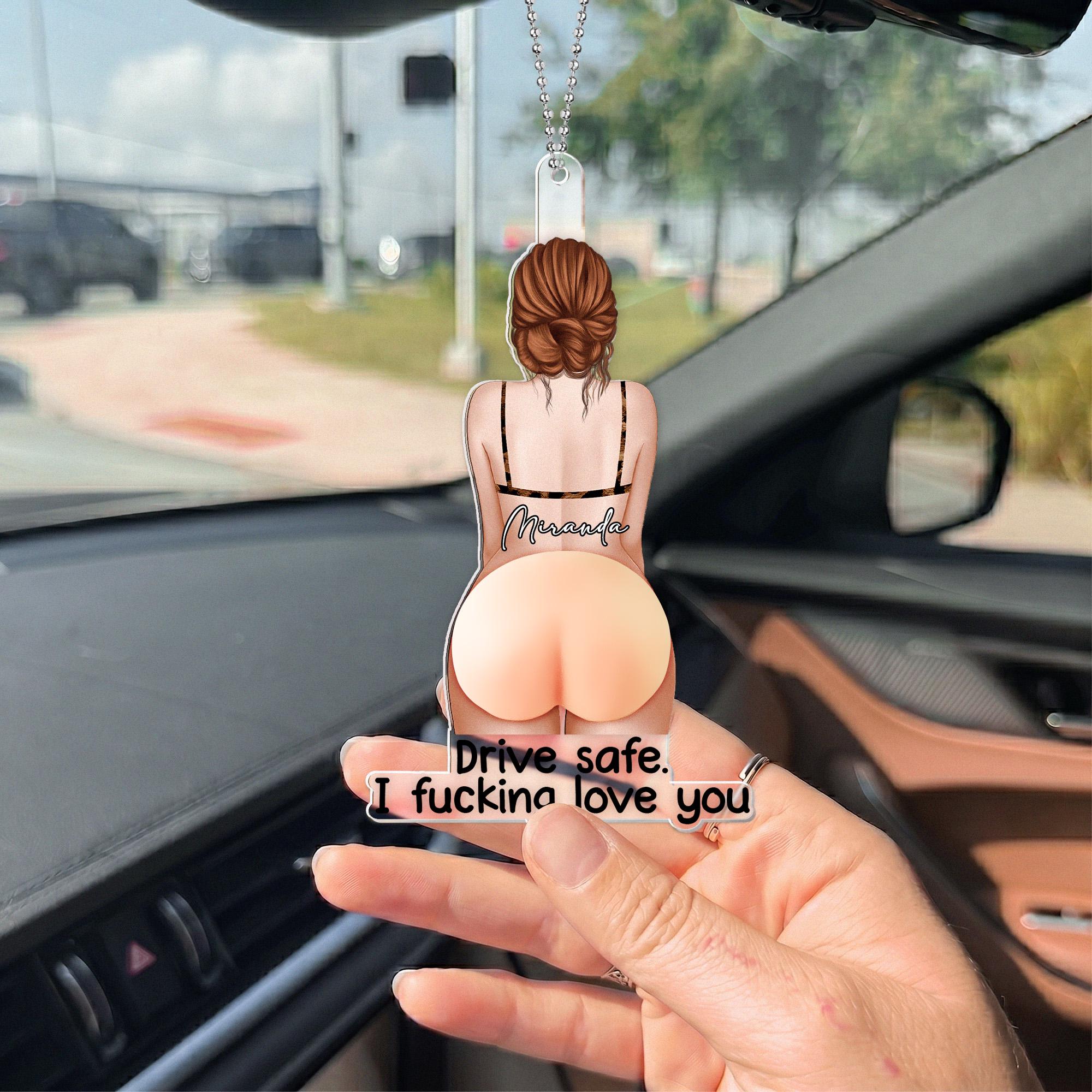 Personalized Funny Squishy Rearview Mirror Hanger, “Drive Safe” Gift for Him
